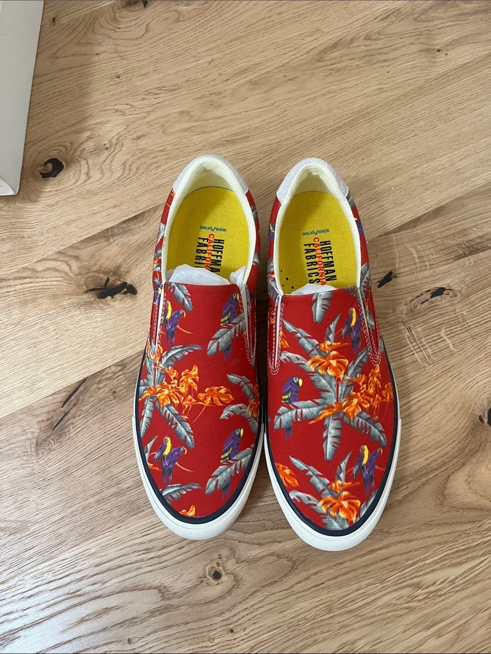 SeaVees Red Tropical Parrot Slip-On Sneakers